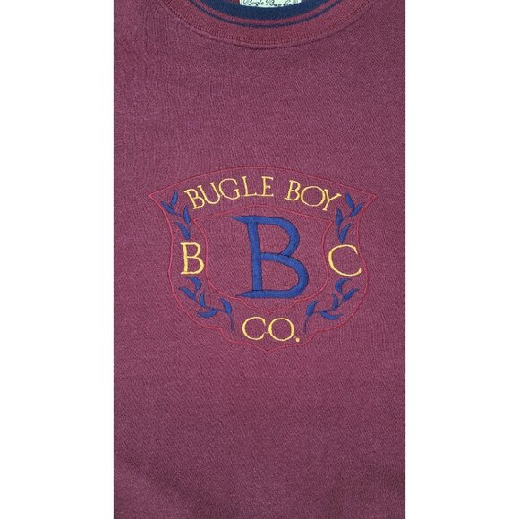 Vintage Bugle Boy Sweatshirt Embroidered Blue Logo Burgundy Oversized Medium - Picture 3 of 6